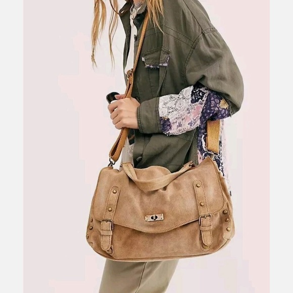Free People Purse Bag Mojave Messenger Crossbody Leather Suede Tan Beige Boho - Picture 2 of 16